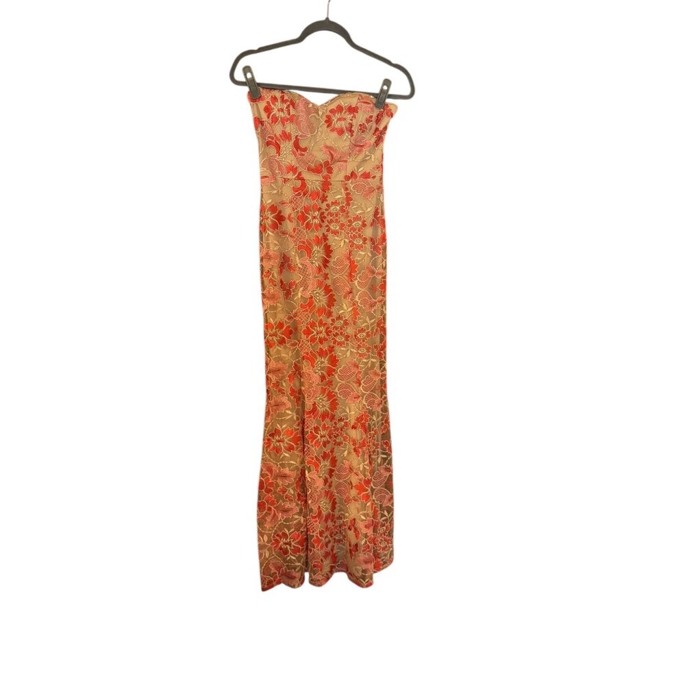 Speechless Maxi Prom Embroidered Floral Pink Nude Fluted Dress Strapless Size 3